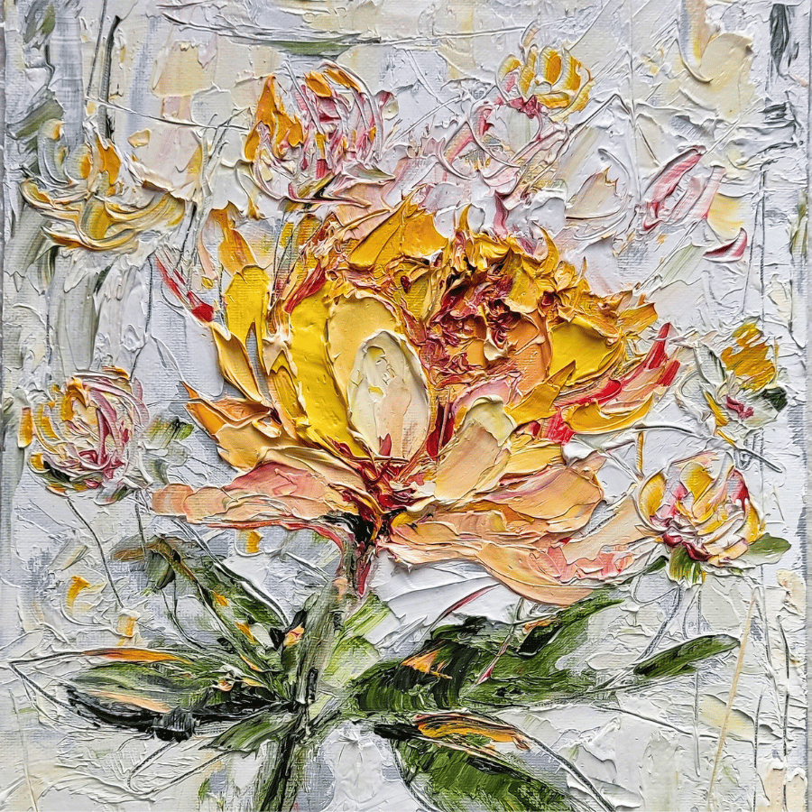 Yellow Peony Handmade Art