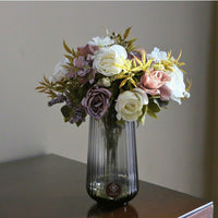 Shades of Purple Roses Faux Floral Arrangement