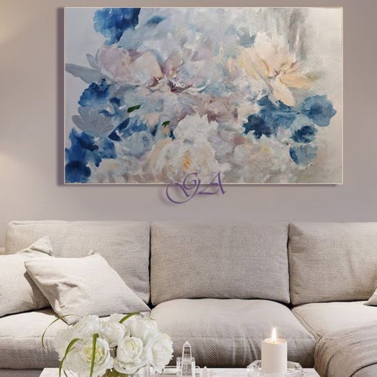 Blue Hues Floral Handmade Art