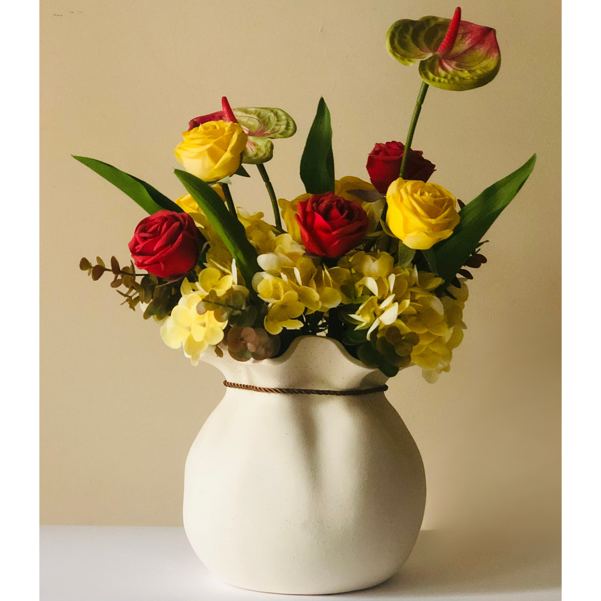 Radiant Blooms Faux Floral Arrangement in Terracotta Vase