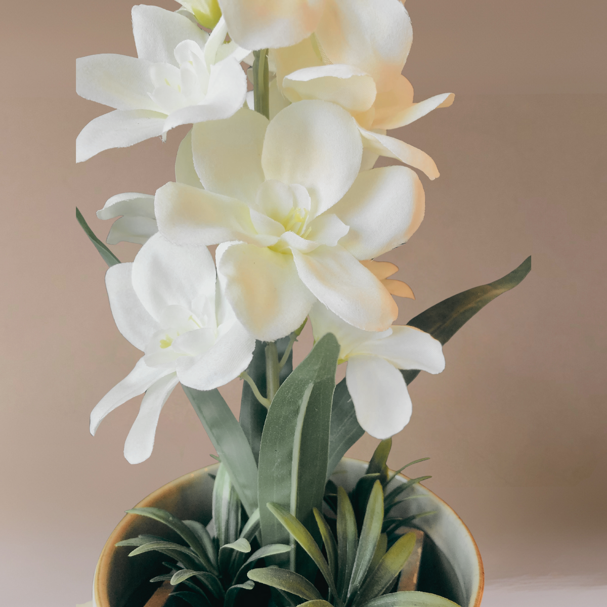 Faux Vanda Floral Arrangement in Ceramic Vase