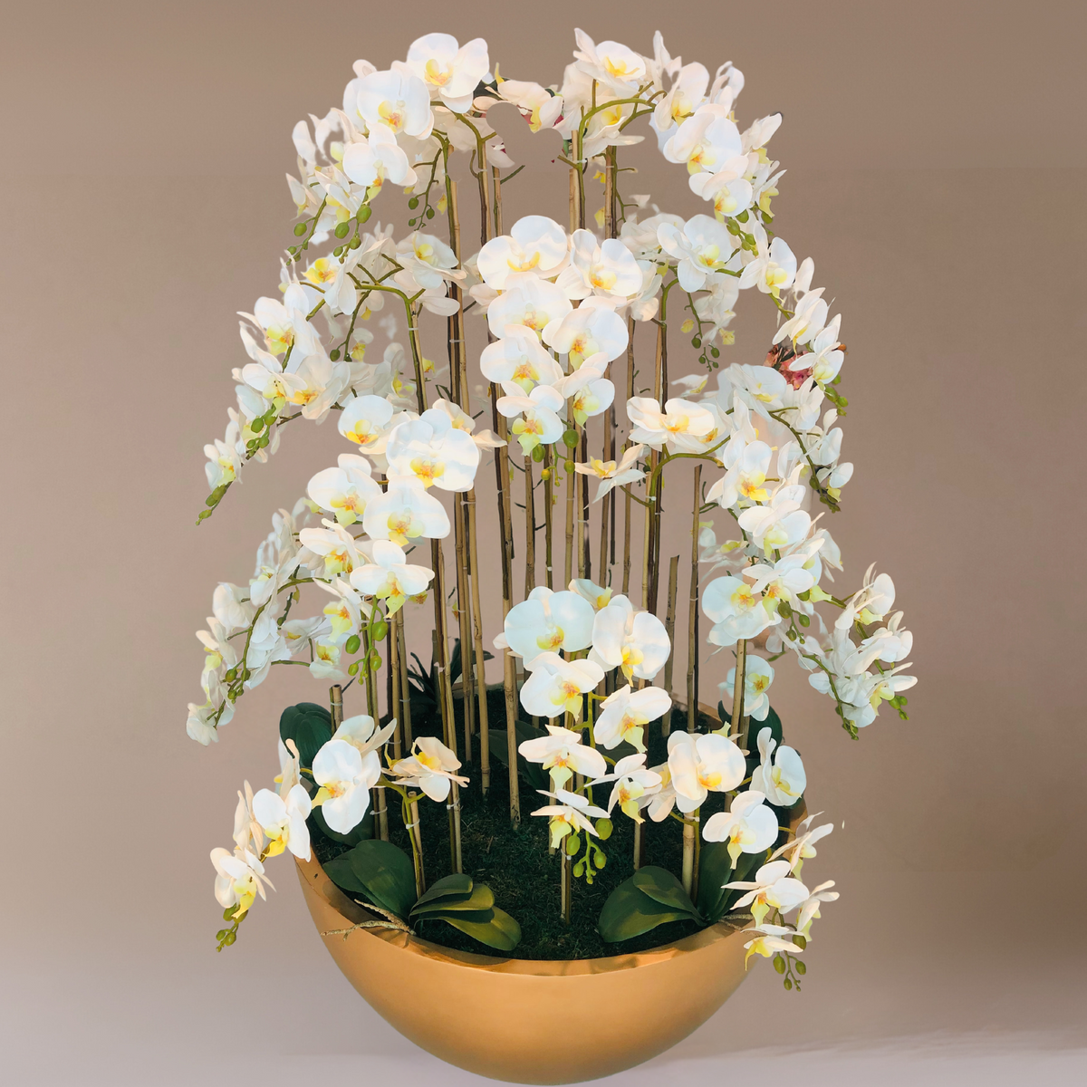 Faux Orchids Opulent Floral Arrangement in Elegant Floor Vase