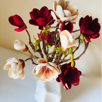 Red & Blush Magnolias Faux Floral Arrangement