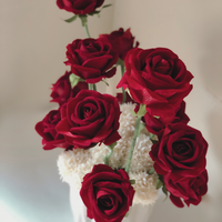 Scarlet Red Roses & Chrysanthemums Faux Floral Arrangement