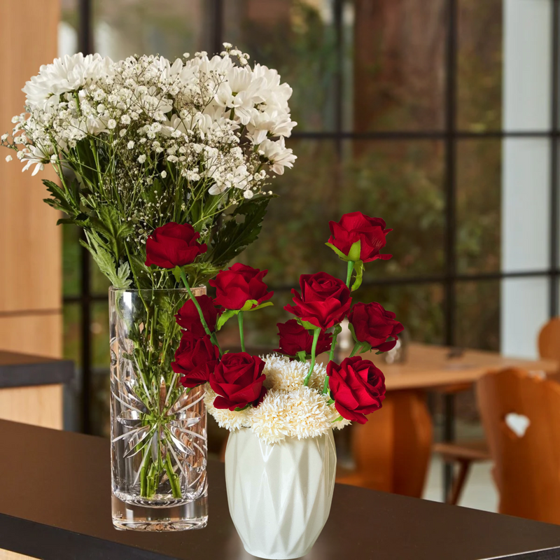 Scarlet Red Roses & Chrysanthemums Faux Floral Arrangement