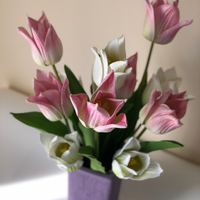 White & Lilac Tulips Faux Floral Arrangement