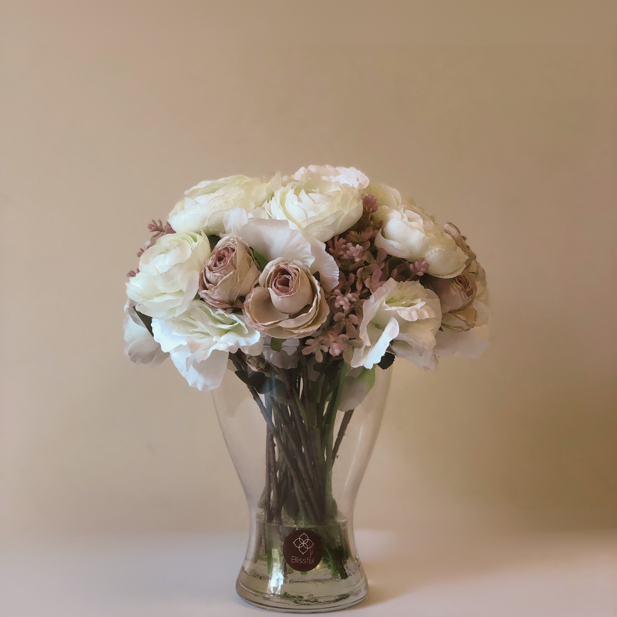 Elegant White & Lilac Blossoms Faux Floral Arrangement