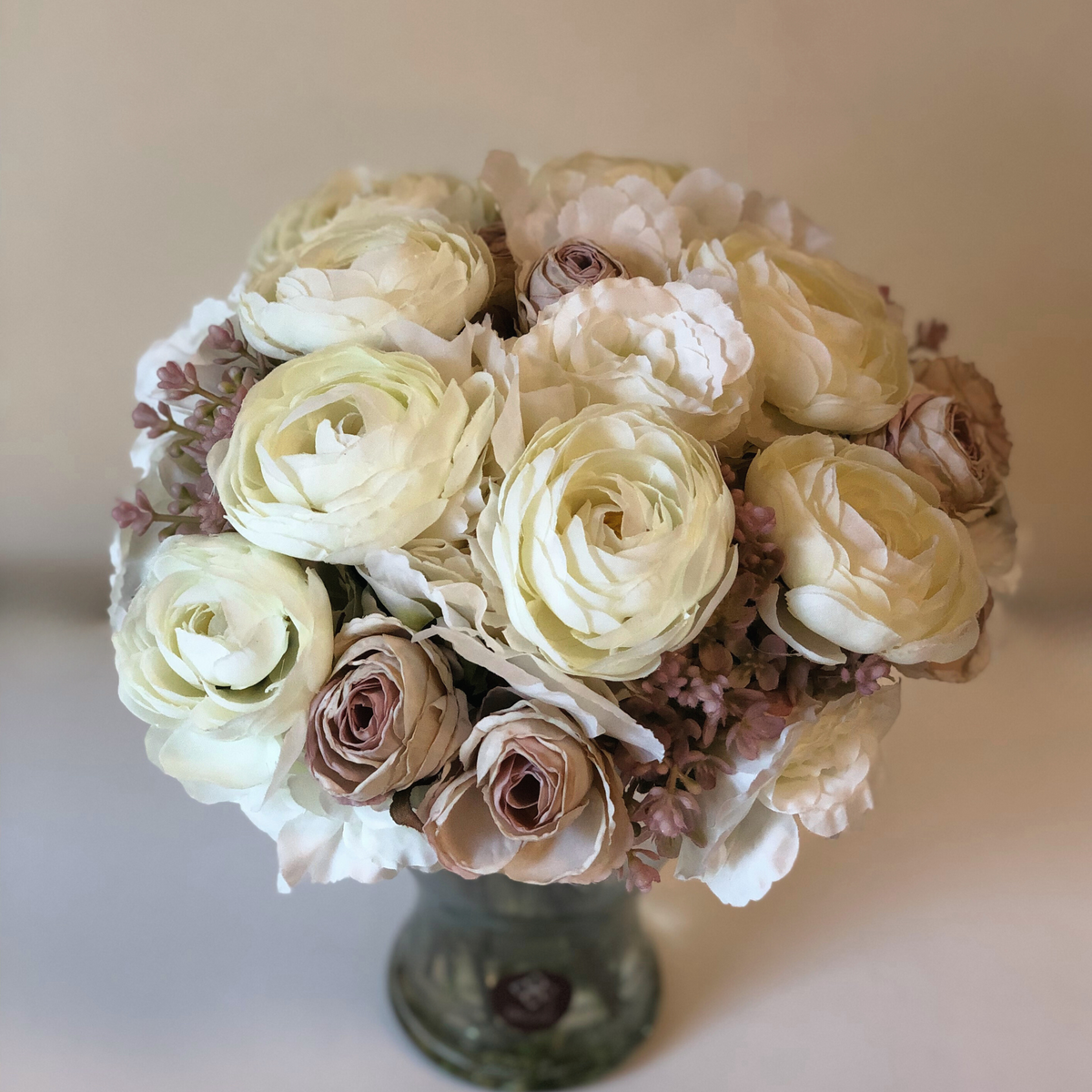 Elegant White & Lilac Blossoms Faux Floral Arrangement