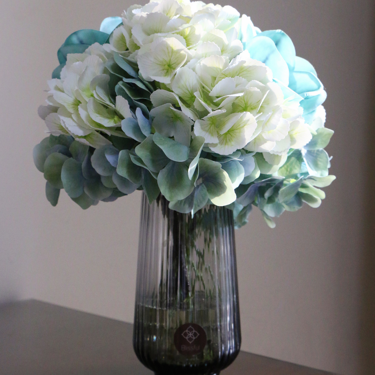 Blue Magnolias & Hydrangeas Faux Floral Arrangement