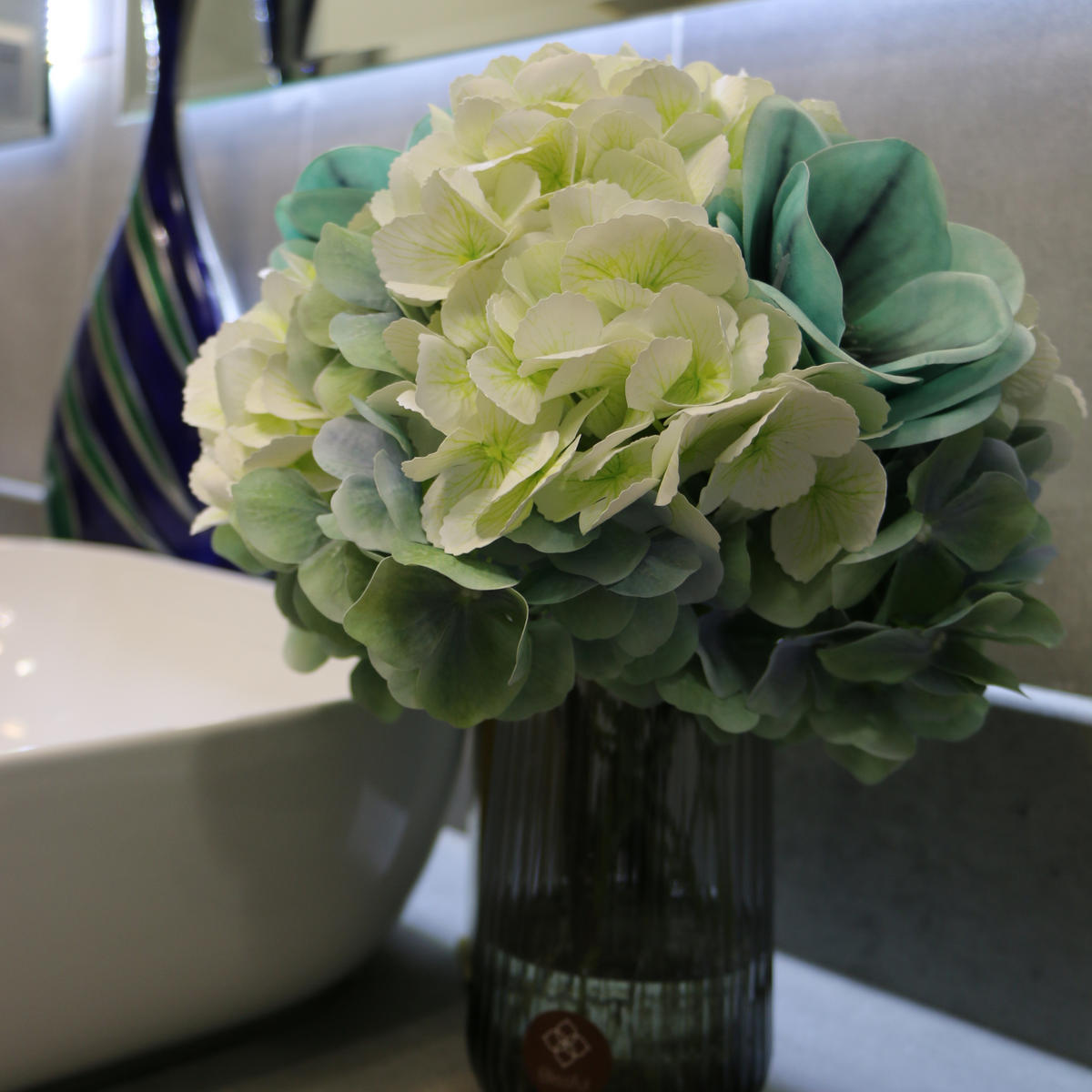 Blue Magnolias & Hydrangeas Faux Floral Arrangement