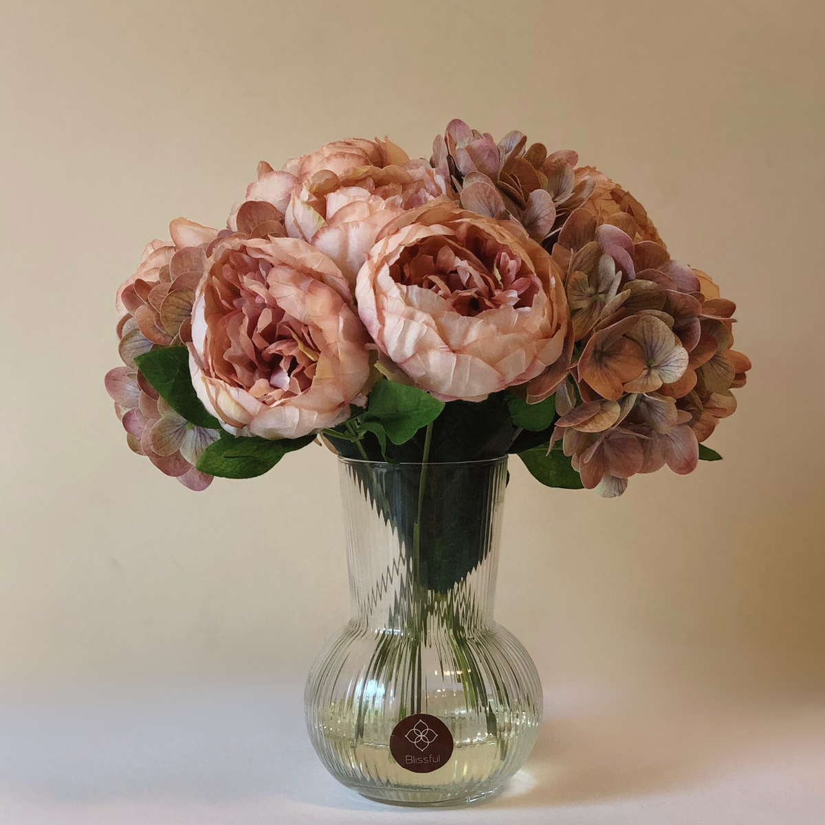 Pale Pink Peonies & Hydrangeas Faux Floral Arrangement