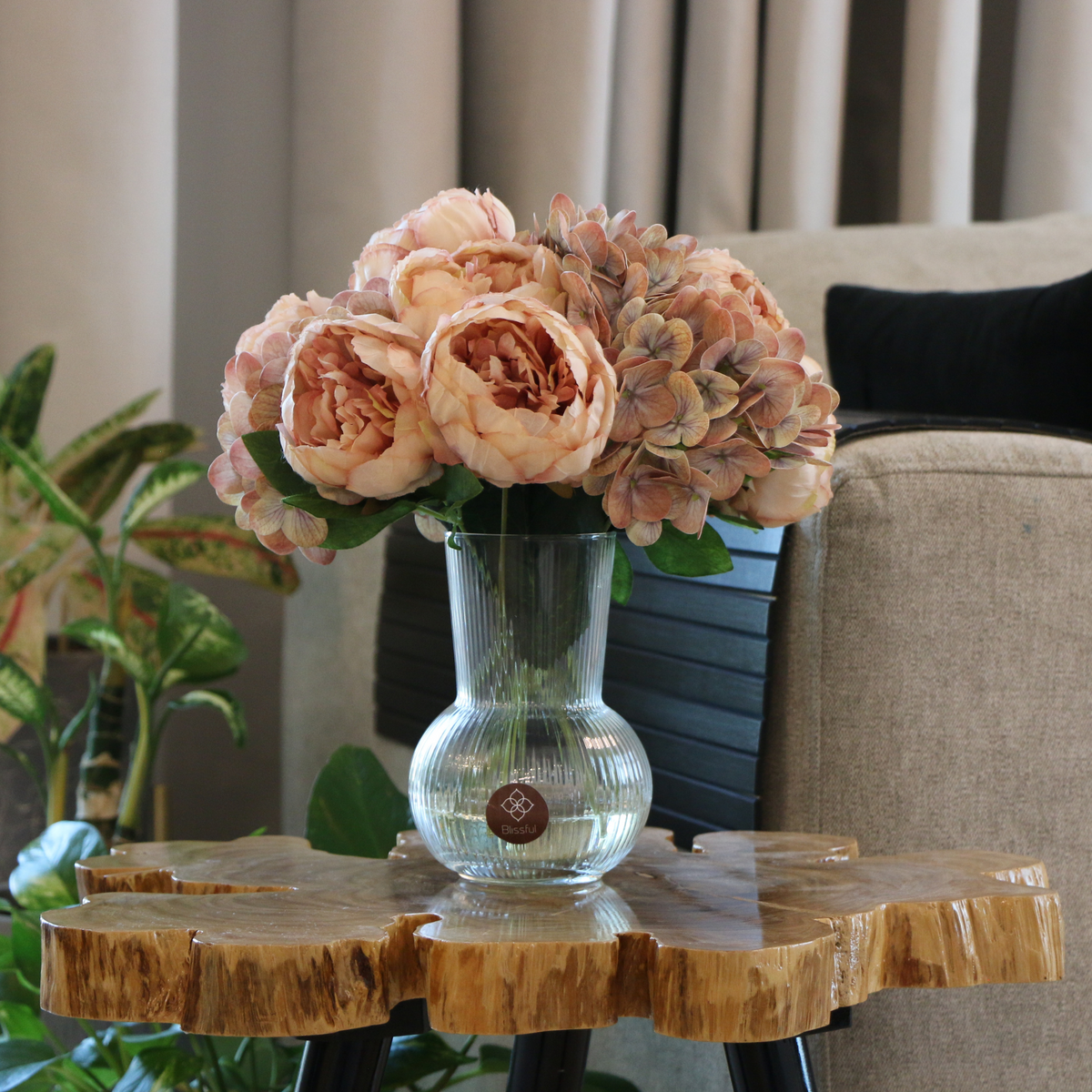 Pale Pink Peonies & Hydrangeas Faux Floral Arrangement