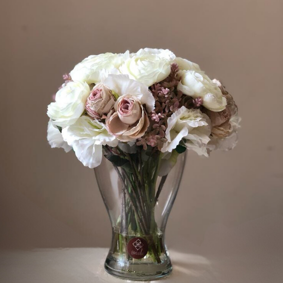 Elegant White & Lilac Blossoms Faux Floral Arrangement