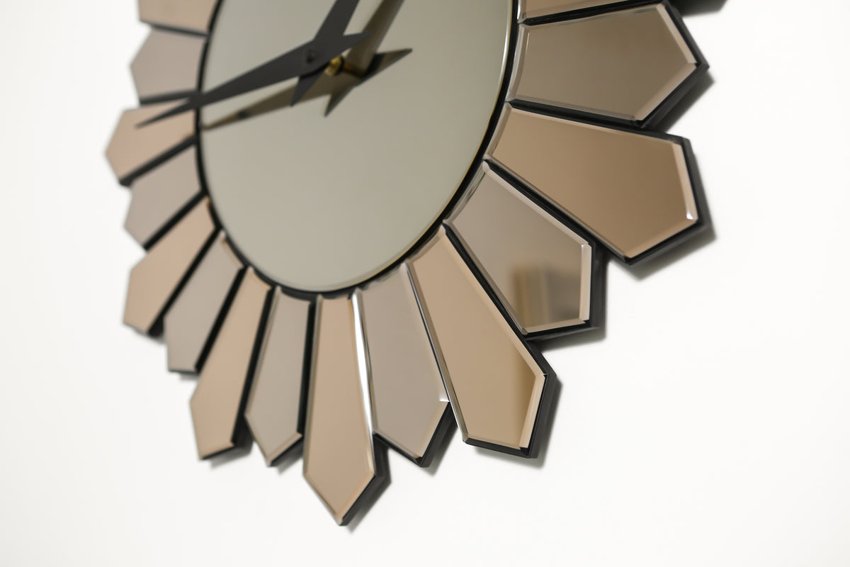 Sun Handmade Mirror Wall Clock Brown