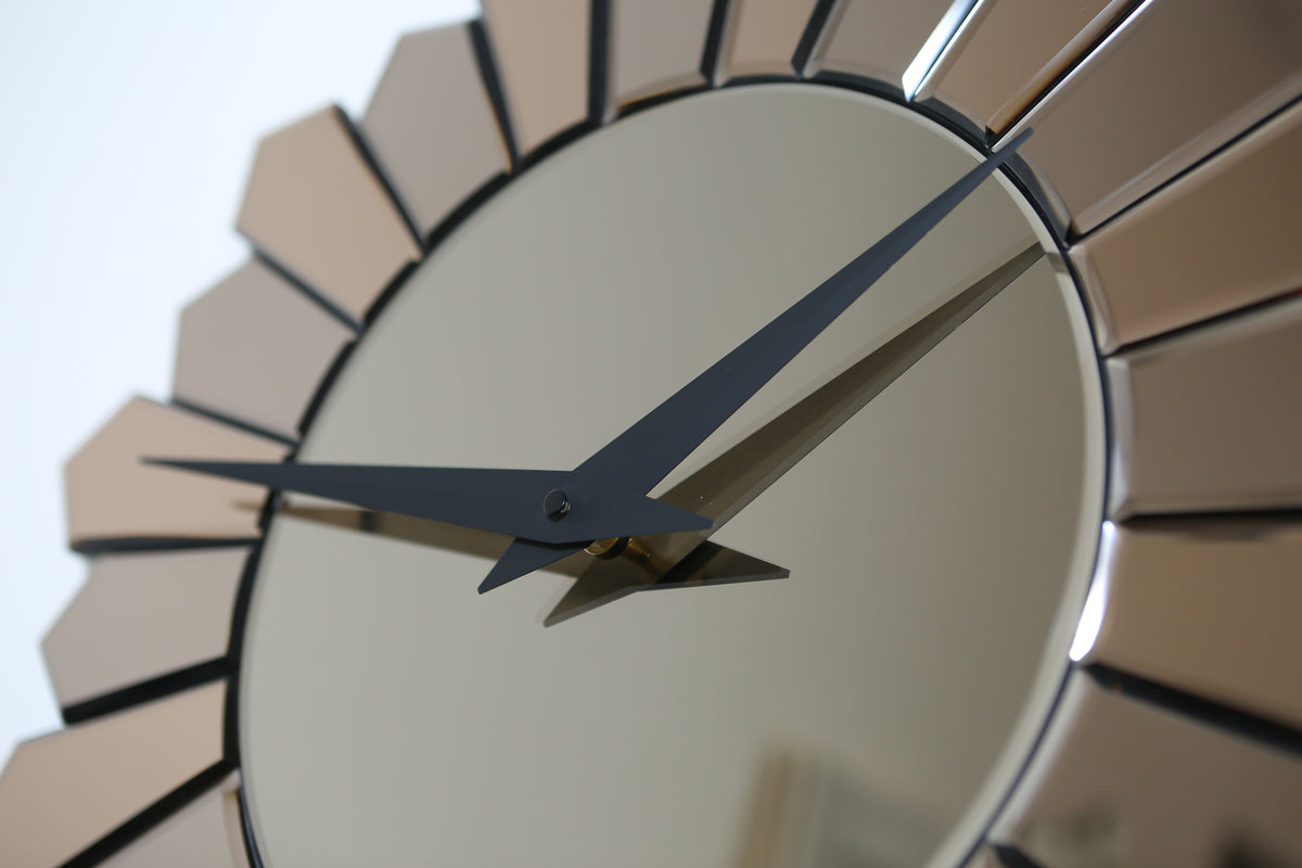 Sun Handmade Mirror Wall Clock Brown