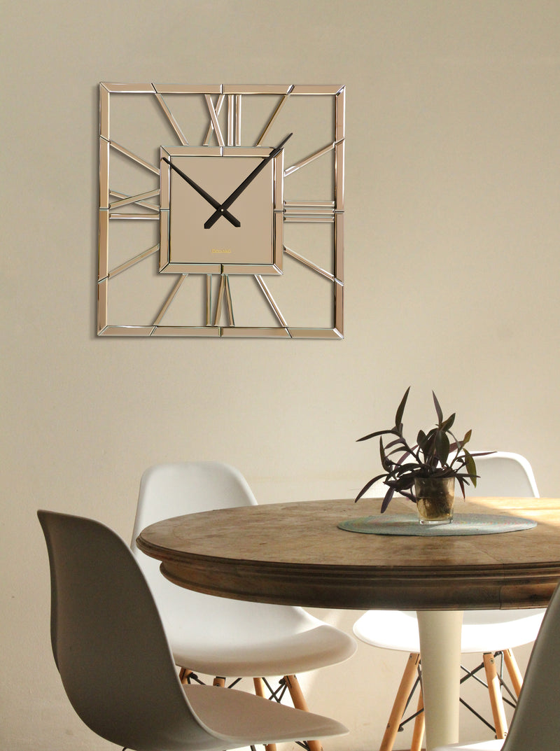 The Square Beauty Handmade Mirror Wall Clock Brown